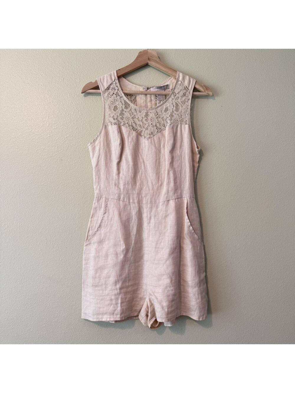 Love 21 Women's Linen Lace Yoke Sleeveless Romper Size S